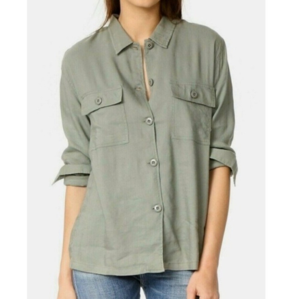 Rails Everett Utility Shirt‎ Jacket Sage Linen Button Down WOMEN XS TRAVEL